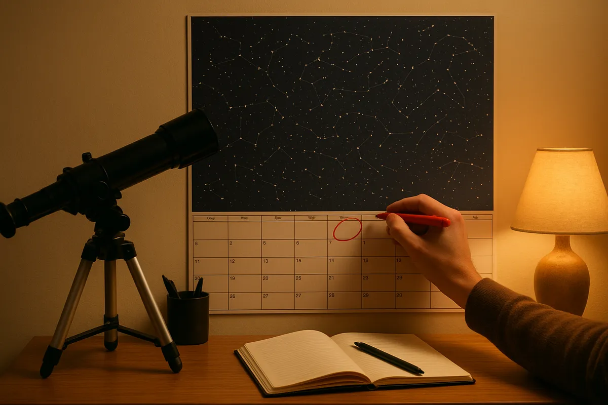 天文カレンダーの主要な天体現象と星空観測のイベントを表現した画像。
