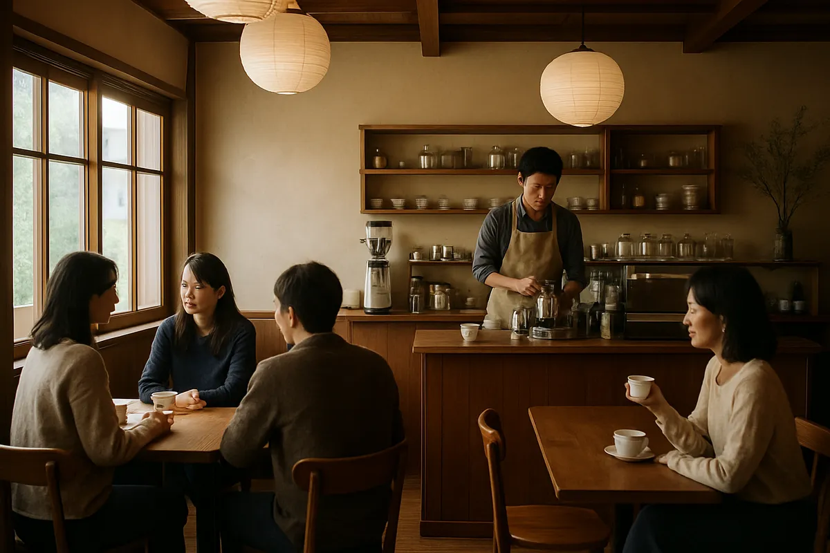 複数の業種の店舗内部風景と店舗運営の実務を示す写真群。