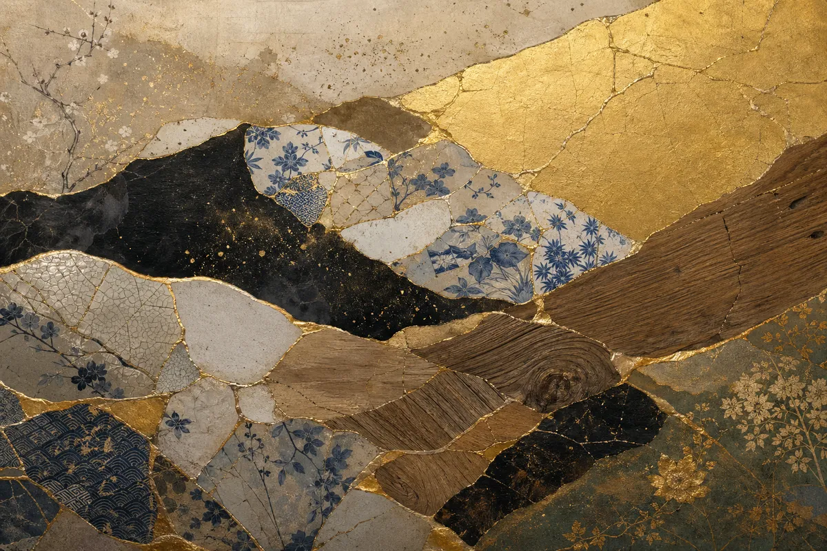 日本の伝統工芸の精神と美学を表現する抽象的なアート作品