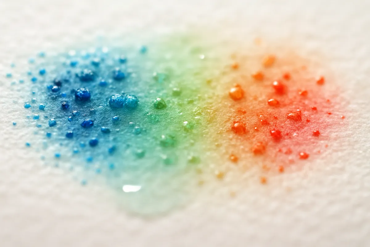 水彩画の基本道具と初心者向けの描画テクニックを示す画像集。