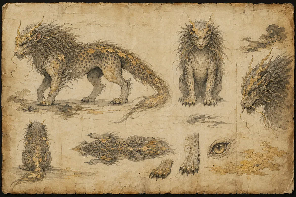 未確認生物や伝説の怪物を民俗学的に描いた図鑑スタイルのイラスト
