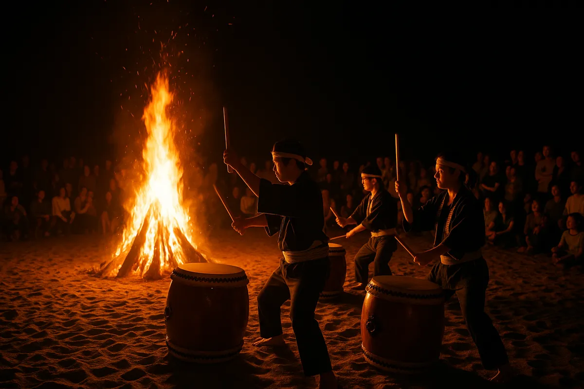 逗子の夏祭りやビーチイベントの活気ある雰囲気と地元家族の交流風景。