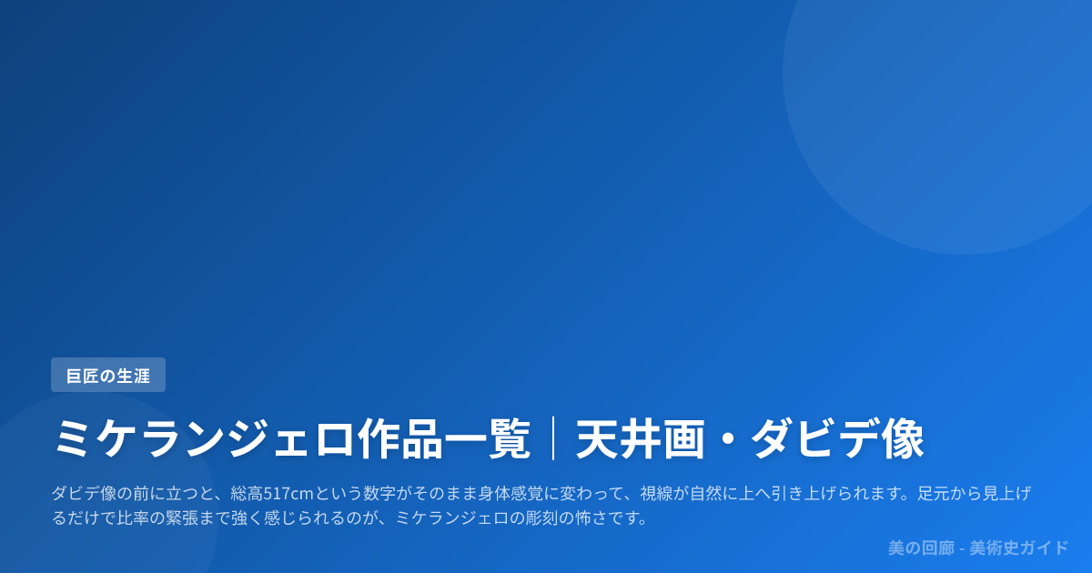 ミケランジェロ作品一覧｜天井画・ダビデ像