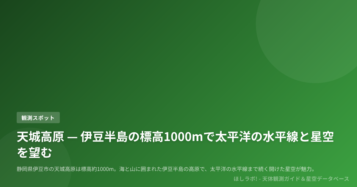 天城高原 — 伊豆半島の標高1000mで太平洋の水平線と星空を望む